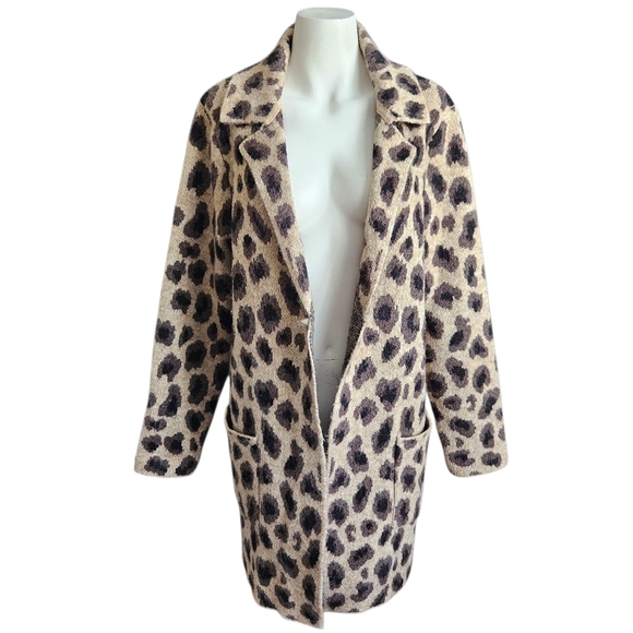 Rachel Zoe Blazer Trench Coat Leopard Button Front Pockets Acrylic Wool Blend XL - Picture 1 of 9